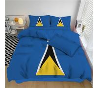 MULERN National Flag Bedding Set Super King Blue Yellow Black Duvet Cover, Saint Lucia Flag Comforter Cover For Kids Boys Teen Men, Independence Day Freedom Bedspread Covers