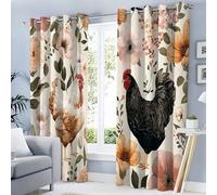 MULERN Pastoral Curtains Eyelet, Soft Thermal Insulated Blackout Curtain, Hen Flowers Pattern Ring Top Window Drapes for Bedroom Living Room W 46" x L 72" Drop 2 Panels, Cream