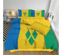 MULERN Saint Vincent And The Grenadines Flag Print Duvet Cover King Bed - Reversible Soft Comfy Easy Care Bedding Set 3 Pieces, Luxury Quilt Covers With Pillowcases 50x75cm, Blue Yellow Green