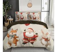MULERN Santa Claus Fox Rabbit Duvet Cover Set Double, 3D Reversible Cartoon Printed Quilt Cover with Zipper Closure, Soft Breathable Easy Care, Bedding with 2 Pillow Cases, 200x200cm