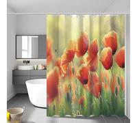 MULERN Shower Curtain for Bathroom 150 x 180 cm, Waterproof Polyester Fabric Poppy Field Shower Curtain Liner Bath Curtain with 12 Hooks, Nature Flowers 3D Print, Machine Washable