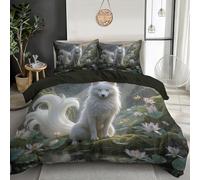 MULERN Single Duvet Cover Set, Ultra Soft Comfy Quilt Covers Lotus Shore Nine-Tailed Fox Bedding Set, Forest Animals Print Reversible Bedding Kids Duvet Covers with Pillowcase, Light Green