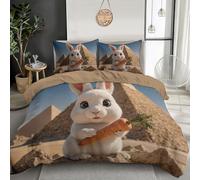 MULERN Single Duvet Cover Set, Ultra Soft Comfy Quilt Covers Pyramids Rabbits Bedding Set, Realistic Animals Print Reversible Bedding Kids Duvet Covers with Pillowcase, Light Brown