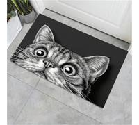 MULERN Sketching Animals Printed Doormat, Black White Shorthaired Cat Heavy Duty Non-Slip Welcome Mats, Dirt Trapper Durable Floor Mats, Entryway Door Mat Rug for Indoor Entrances 80x120cm