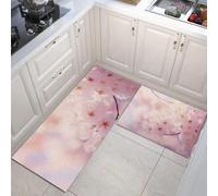 MULERN Standing Kitchen Mats, 40x60cm+40x120cm, 2-in-1 Absorbent and Anti Fatigue Kitchen Floor Mat Non-Slip, Romance Sakura Cooker Room Runners Set, Washable Carpets, Nature Flowers, pink