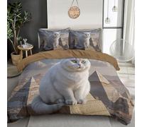 MULERN Super King Duvet Cover Set, Ultra Soft Comfy Quilt Covers Pyramids Cat Bedding Set, Realistic Animals Print Reversible Bedding Kids Duvet Covers with Pillowcase, White