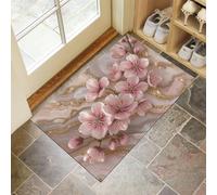 MULERN Surrealism Door Mats 60x90cm - Washable Non-Slip Entry Doormats for Entrance Living Room Bedroom Bathroom Mat Decor, Marble Peach Blossom Inside Doormat, Pink Gold
