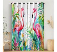 MULERN Tropical Jungle Curtains Eyelet, Soft Thermal Insulated Blackout Curtain, Watercolor Flamingo Pattern Ring Top Window Drapes for Bedroom Living Room W 66" x L 90" Drop 2 Panels, Turquoise