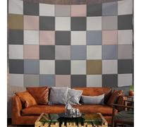 MULERN Wall Hanging Tapestry Checkerboard Pattern Squares From Open Window Picture Print, Mosaic Tiles Wall Fabric Mural Art Decoration for Bedroom Dorm Living Room 59x39in, Gray Pink