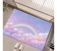 MULERN Washable Door Mats Indoor - Non-Slippery Heavy Duty Front Door Mat, Illustration Rainbow Clouds Dust Grabbing Doormats, Super Absorbent Entrance Mat (Purple, 60x90cm)