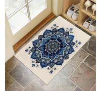 MULERN Washable Door Mats Indoor - Non-Slippery Heavy Duty Front Door Mat, Watercolor Mandala Pattern Dust Grabbing Doormats, Super Absorbent Entrance Mat (Dark Blue, 40x60cm)