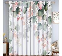 MULERN Watercolor Blackout Curtains for Bedroom, Thermal Insulated Eucalyptus Floral Printed Blackout Curtain Panels for Boys Nursery Living Room, Grommets Top W 66" x L 72" 2 Panels