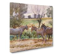 Mules And Donkeys by John Singer Sargent Canvas Print | Gallery Wrapped 30mm Frame Wall Art | 14x14 inches | Ready to Hang | Classic Animal Picture | Living Room Bedroom Lounge Office