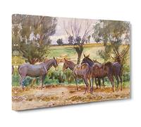 Mules And Donkeys By John Singer Sargent Classic Painting Canvas Wall Art Print Ready to Hang, Framed Picture for Living Room Bedroom Home Office Décor, 20x14 Inch (50x35 cm)