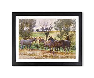 Mules And Donkeys By John Singer Sargent Classic Painting Framed Print | A2 Black Framed Wall Art | Ready to Hang | Classic Animal Picture | Living Room Bedroom Lounge Office
