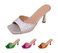 Mules Clear Heels Sandals for Women Size 5 Open Square Toe Fashion Pump Stiletto Heel Heeled Sandal Slip on Heeled Mules for Party Daily Ladies Footwear Gifts