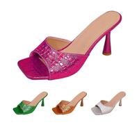 Mules Clear Heels Sandals for Women Size 7 Open Square Toe Fashion Pump Stiletto Heel Heeled Sandal Slip on Heeled Mules for Party Daily Ladies Footwear Gifts