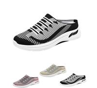 Mules for Women Backless Walking Sneakers Summer Slip-On Mule Shoes Backless Breathable Sneakers with Arch-Support Beach Sandals (Black,6.5)