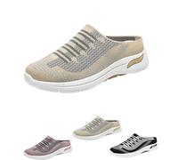 Mules for Women Backless Walking Sneakers Summer Slip-On Mule Shoes Backless Breathable Sneakers with Arch-Support Beach Sandals (Beige,6.5)