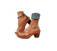 Mules for Women Heels Womens Shoes Wedges for Long Walk Casual Shoes Dressy Open Square Toe Comfortable Non Slip Retro Solid Color Chunky Mid Heel Sandal Barefoot Slip on (Brown-b, 5)