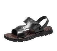 Mules Men's Leather Sandals - Summer Mules Peep Toe Sandals Slide Breathable Clogs Sandals - Non-Slip Slippers Beach Shoes Comfortable Slippers Shoes, black, 8 UK