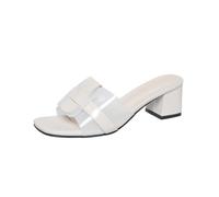 Mules Sandals for Women Block Chunky Heel Slides,Ladies Mules Clear Straps Square Open Toe Slip on Slides High Heels Sandals Dress Shoes Party Glass Heels UK 5.5#1#_White