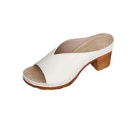 Mules Sandals for Women UK 5.5 Clearance Block Chunky Heel Slides Ladies Summer Slip on Open Toe V Cut Heeled Shoes White Footwear