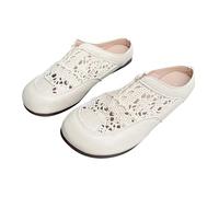 Mules Shoes for Women, Breathable Slip-On Lace Hollow Out Flats Loafers