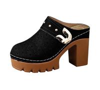 Mules Shoes for Women Heel Wide,Womens Slip On Sandals,Closed Toe Clogs High Chunky Heels Mules Sandals, Comfortable Walking Shoes with Arch Support,Lightweight Orthotic Wide Fit Slides Black