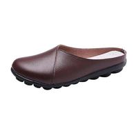 Mules Shoes for Women Size 6 Soft Leather Wide Fit Walking Mule Sandals Ladies Mules Open Back Indoor Outdoor Nursing Shoes Backless Slip on Shoes A/Brown