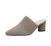 Mules Shoes for Women Wide Fit Closed Pointed Toe Chunky Block Heel Mules Comfortable Slip-On Sandals Backless Pump for Business and Daily Wear Ladies Footwear Size 6 Khaki