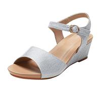 Mules Summer Modern Women's Sandals with Wedge Heel, Braided Outer Material, Metal Stripes, Summer Leisure Sandals for Beach, City, Garden and Pool, silver, 6 UK