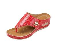 Mules with Wedge Heel Women's Summer Platform Sandals Peep Toe Beach Shoes Vintage Toe Post Mules Orthopaedic Flip Flop Stylish Wedge Sandals Comfortable Slippers for Beach, red, 4 UK