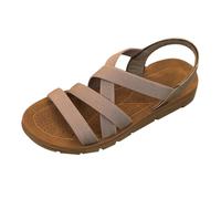 Mules Women's Comfortable Flat Sandals Women's Summer Ankle Strap Trekking & Hiking Sandals Casual Slippers Open Toe Fabric Summer Shoes Non-Slip Beach Sandals Lightweight Roman Sandals, khaki, 8 UK