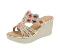 Mules, Women's Glitter Rhinestone Wedge Sandals, Women's Elegant Summer Sandals, Wedge Breathable Beach Sandals, Slip-On Platform Sandals, Non-Slip Paneled Orthopaedic Shoes for Mother's Day, red, 5