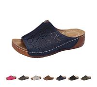 Mules Women's Leather Elegant Sandals Women's Summer with Wedge Heel, Summer Shoes Comfortable Slippers Open Slippers Orthopaedic Wedge Sandals Platform Beach Shoes Breathable Leisure Sandals, White