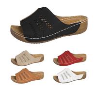 Mules Women's Leather Platform Seniors Slippers Women's Extra Wide Orthopaedic Shoes Slip On Beach Sandals Platform Summer Shoes Washable Beach Sandals for Mother's Day, black, 8.5 UK