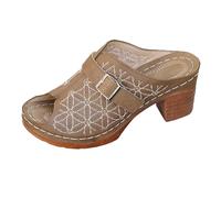 Mules Women's Open Toe Summer Shoes Thick Sole Slides with Heel Outdoor Shoes Comfortable Fashionable Casual Sandals Soft Slippers Breathable Heel Shoes Large Size Beach Sandals, khaki, 9 UK