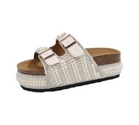 Mules Women's Platform Footbed with Rhinestone Pearls Leather Comfortable Non-Slip Sandals Elegant Women Slippers Adjustable Straps for Sea Beach Garden, White, 7 UK