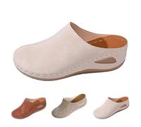 Mules, Women's Platform Leather, Slippers, Women's Comfortable, Summer Shoes, Front Closed Back Open Slippers, Elegant Wedge Sandals, Non-Slip Slippers, Lightweight Leisure Sandals, Soft Women's
