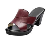 Mules Women's Summer Black Sandals Block Heel Leisure Sandals Lightweight Outdoor Sandals Comfortable Beach Sandals Walking Summer Shoes Sandals with Heel Women's Slippers, Wine Red, 8 UK