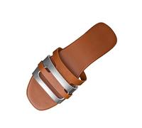 Mules Women's Summer Elegant Mules Women's Summer Leather Square Toe Strappy Sandals Flat Sandals Peeptoe Sandals Non-Slip Faux Leather Slides Bathing Slippers Beach Sandals, silver, 5 UK