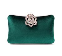 Mulian LilY Velvet Evening Bags For Women With Flower Closure Rhinestone Crystal Embellished Clutch Purse For Party Wedding, Green,