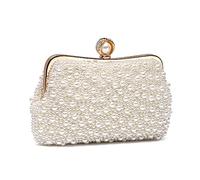 Mulian LilY Womens Clutch Evening Bags Full Beaded Artificial Pearls Handbag for Wedding Bridal Parites Prom, Ivory