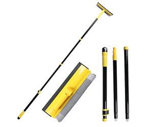 MULING Long Handle Window Squeegee,2-in-1 Glass Squeegee Have 63" Adjustable Soft Rubber Blade & 10" Absorbent Sponge Head for Car Windshield, Gas Station, Shower and Glass.