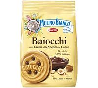 Mulino Bianco Baiocchi Hazelnut Biscuits - Authentic Italian Pastry Cookies with Hazelnut & Chocolate Cream Filling, Palm Oil Free, Family Pack (260g)