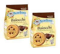 Mulino Bianco Baiocchi Nocciola 260g Italian Biscoti Cookies | Soft Shortbread Pastries Biscuits | GMO & Palm Oil Free | Creamy Chocolate | Icon of Taste and Goodness (Baiocchi Nocciola 260g, 2 Pack)