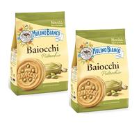 Mulino Bianco Baiocchi Pistacchio 240g Italian Biscoti Cookies | Soft Shortbread Pastries Biscuits | GMO & Palm Oil Free | Icon of Taste and Goodness (Baiocchi Pistacchio 240g, 2 Pack)