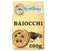 Mulino Bianco Barilla Baiocchi Biscuits - Hazelnut and Chocolate Filled Cookies - Italian Snack Pack Biscuits - Single Pack of 1 x 260g