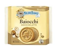 Mulino Bianco Biscuits Baiocchi Hazelnuts, Stuffed Pastafrolla Waffles with Hazelnut Cream 100% Italian from Sustainable Chains, Snacks Ideal for Breakfast or Snack, Without Palm Oil, 168 g